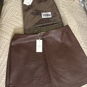 Abercrombie & Fitch Croc-Embossed Mini Skirt in Dark Brown